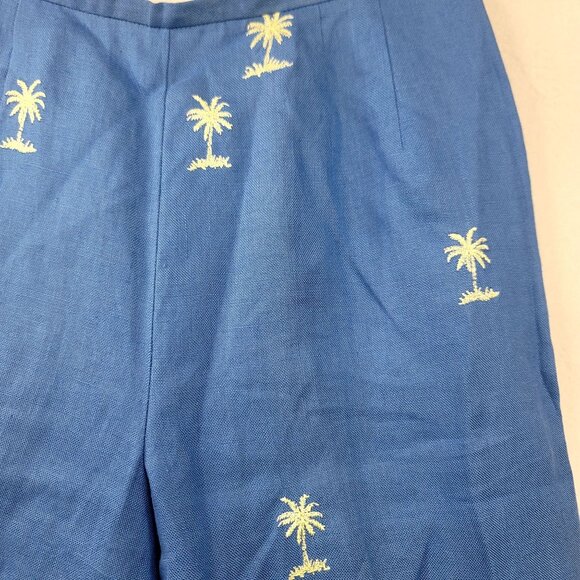 Vintage Talbots Womens Palm Tree Embroidered Blue Irish Linen Pants Size 10 - Picture 2 of 9